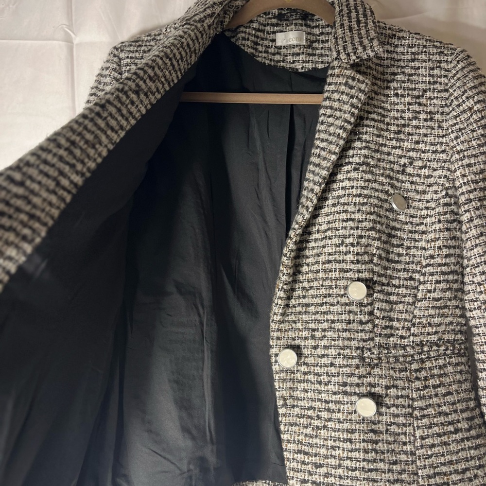 ECRU tweed blazer with double breasted look in black and white tweed Sz 8 - Picture 3 of 10